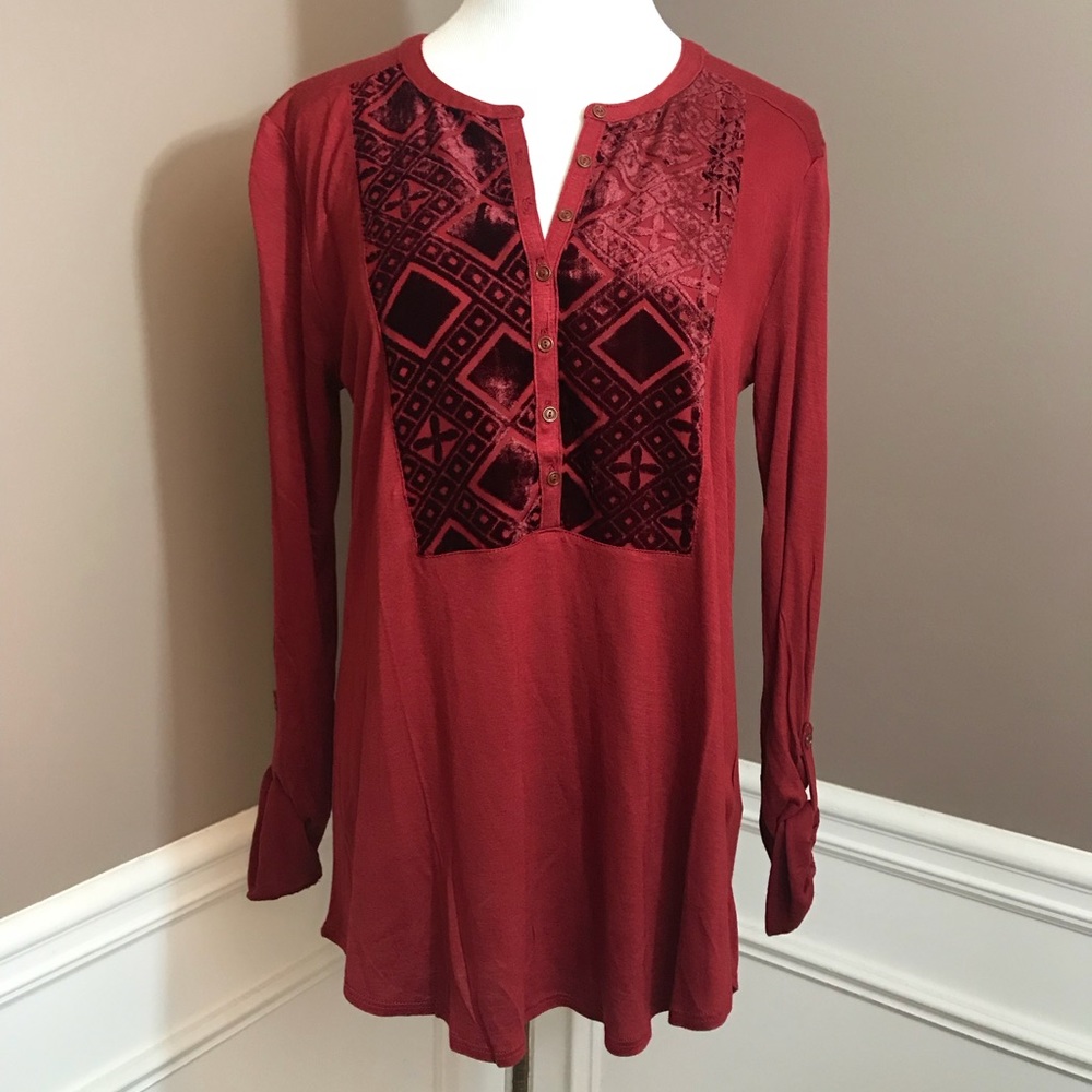 NWT Lucky Brand M maroon long sleeve tunic top